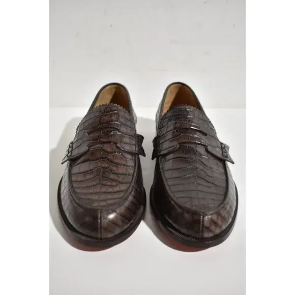 Christian Louboutin No Penny Flat Brown Expresso Croc Leather Dress Loafer 41 8